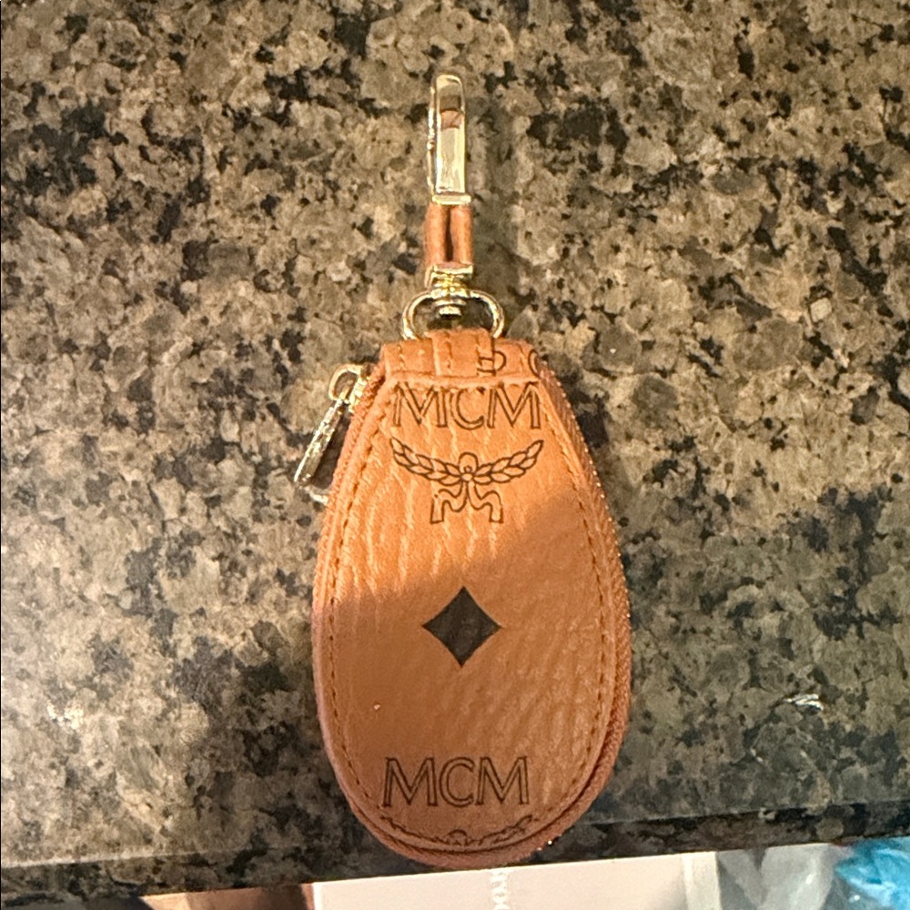 MCM Cognac Leather Key Holder with Gold Accents